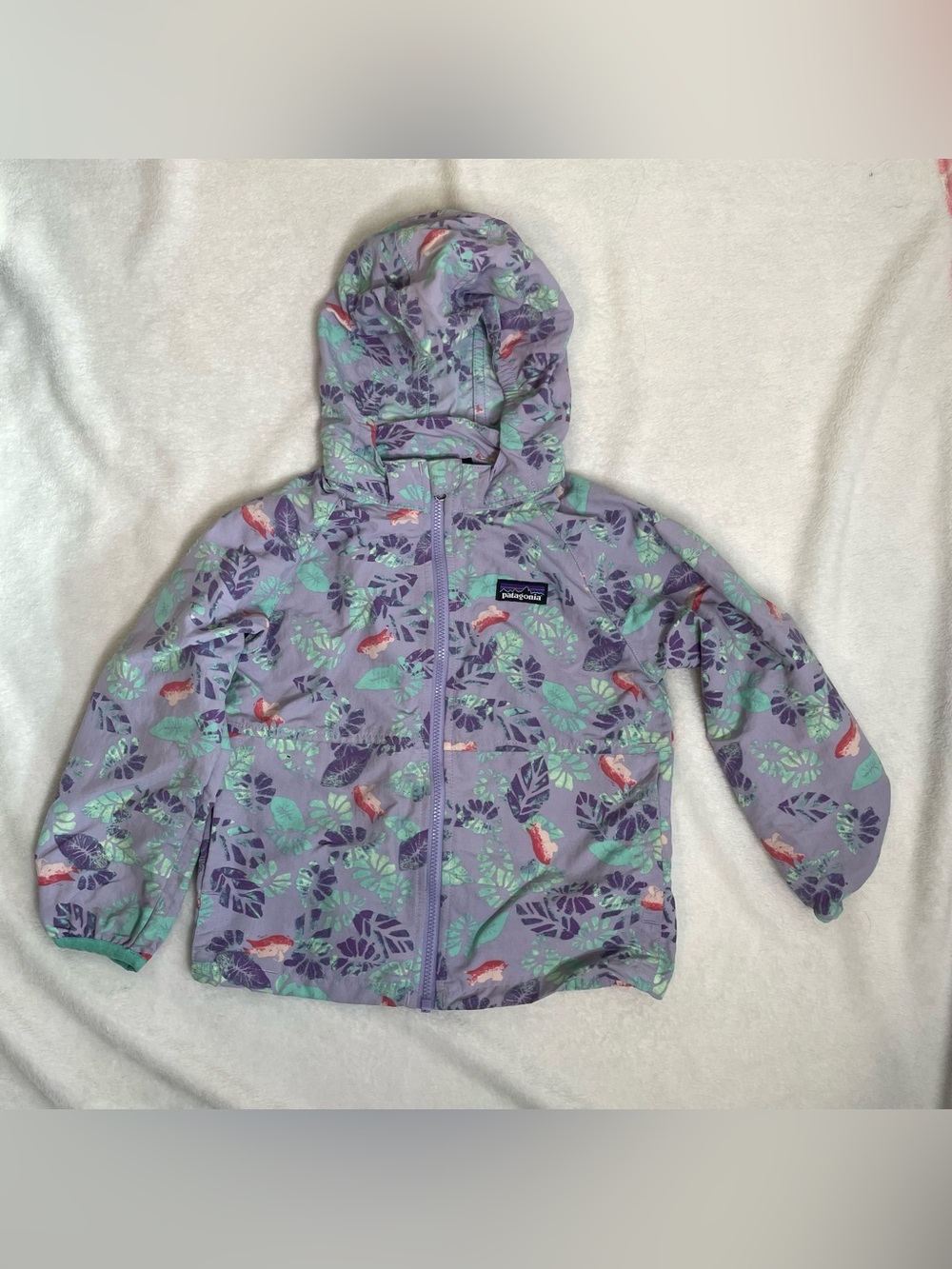 Patagonia Girls Baby Baggies Purple Floral Hooded Windbreaker Jacket Size 3T